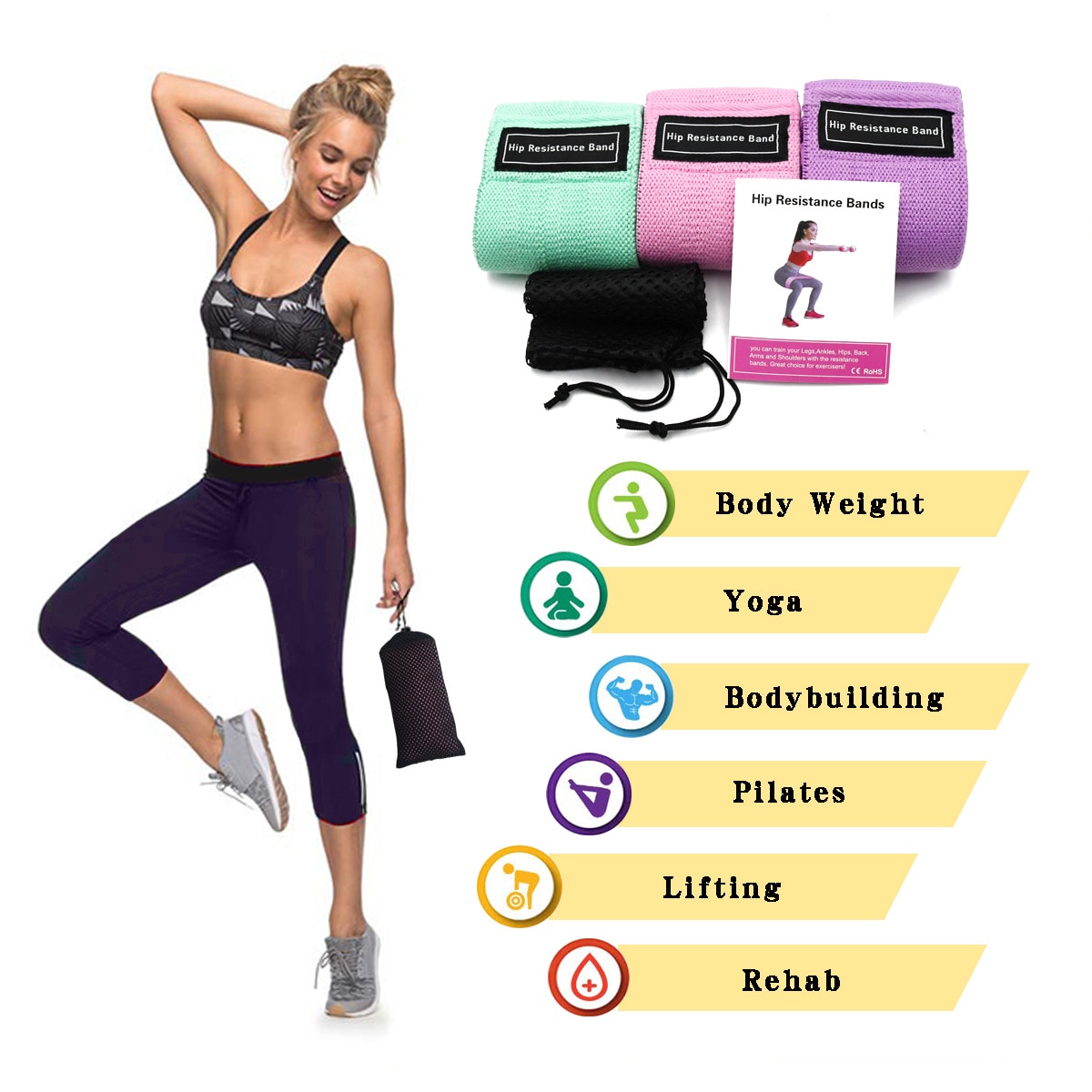 Heros Craft Hip Resistance Bands Loop Circle Exercise Workout Fitness Yoga Booty 